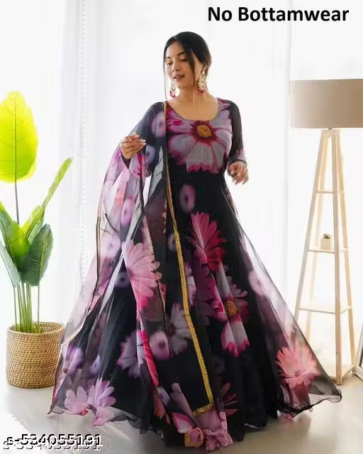 Women's stylish designer georgette full length fancy's gown kurti with dupatta set