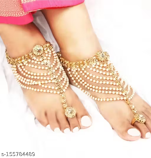 Prime White Metal Payal With Toe Ring For Girls & Woman Pack of 1 Pair